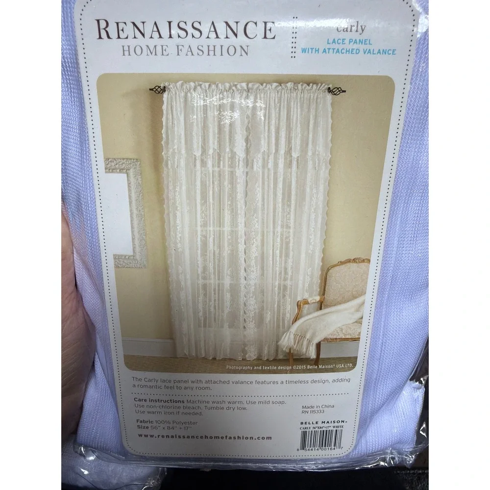Renaissance Carly White Lace Curtain attached Valance 56x84in lot of 5 panels